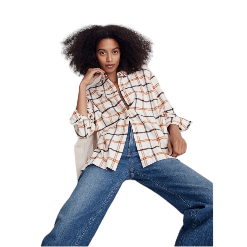 Madewell Boyfriend Flannel Oversized Dempsey Plaid Long Sleeve Shirt